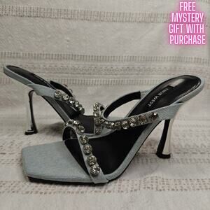 Nine West Women’s Size 8M Denim Heels-Rhinestone Straps, 3” Heel-Never Worn